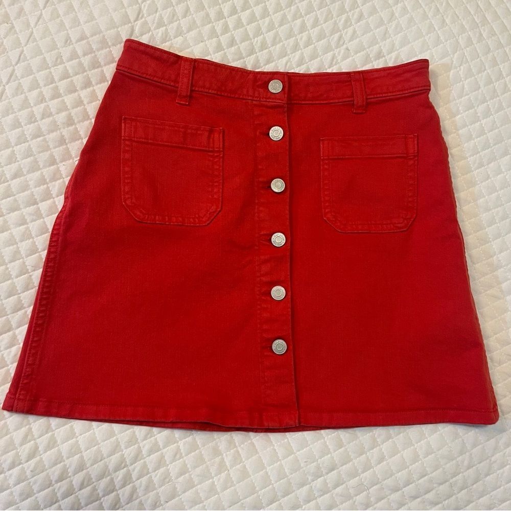 Vintage GAP Denim Red A-Line Skirt with Front Buttons Women's Size 27